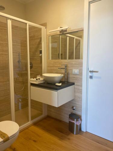 a bathroom with a sink and a toilet at Podere Belsogno-Miniappartamento Roseto in Montalcino