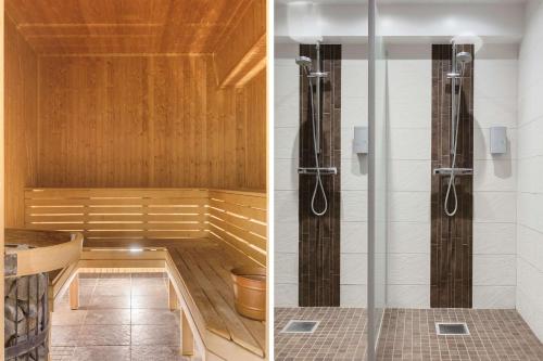 two pictures of a sauna with a shower at Best Western Hotel Park Astoria in Enköping