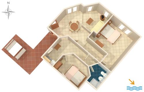 un plan de plancher en aominium dans l'établissement Family friendly apartments with a swimming pool Krnica, Marcana - 7357, à Krnica