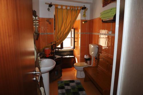 a small bathroom with a toilet and a sink at Casa na Serra da Estrela in Melo