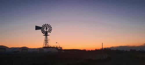 a silhouette of a windmill in front of a sunset at Tsokkos Gardens Hotel in Protaras