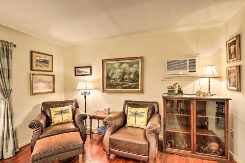 a living room with two chairs and a table at Less Than 1 Mi to Kyle Field Cozy Studio with Outdoor Space in College Station