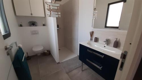 uma casa de banho com um lavatório e um WC em Villa Quatra aux portes d'Aix-en-Provence em Éguilles