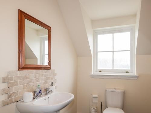 a bathroom with a sink and a mirror and a toilet at One Wester in Muir of Ord