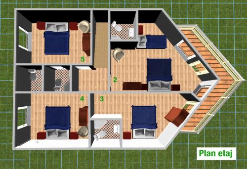 a floor plan of a house with furniture at Pension Nea Marin in Măgura