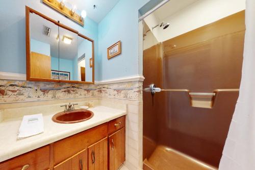 a bathroom with a sink and a shower at Somerset in St. George Island