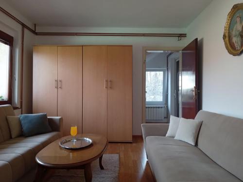 a living room with a couch and a table at Apartmani Emir in Visoko