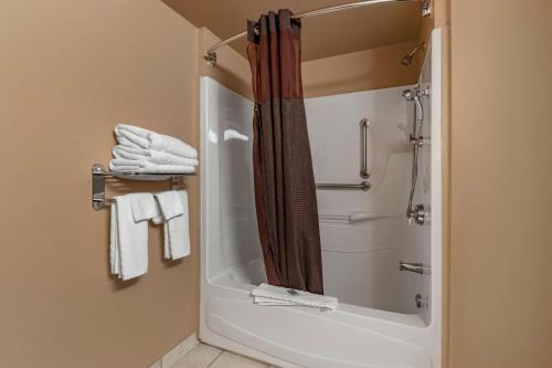 a shower with a shower curtain in a bathroom at Best Western Marquis Inn & Suites in Prince Albert