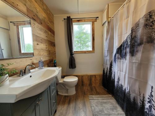 a bathroom with a sink and a toilet at Beluga Beach House in Churchill