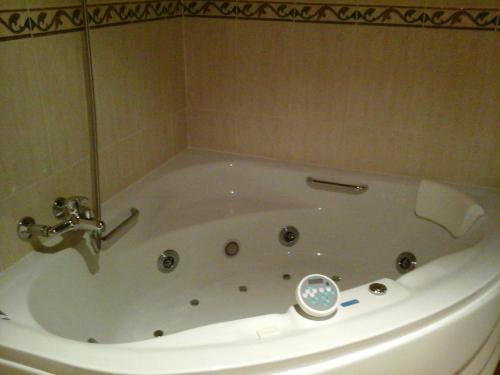 a bath tub with a faucet in a bathroom at Hostal Piñera in Vega de Espinareda