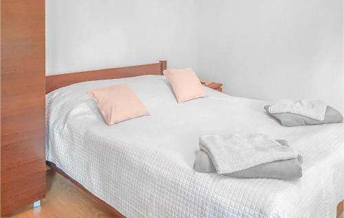 - un lit blanc avec des oreillers roses et gris dans l'établissement Amazing Apartment In Dominikowo With Wifi, à Dominikowo