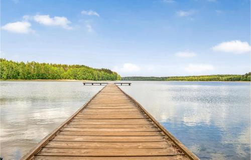 a wooden dock in the middle of a lake at Lovely Home In Dominikowo With Wifi in Dominikowo