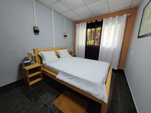 a bedroom with a large white bed and a window at Residence Casablanca in Ambatoloaka