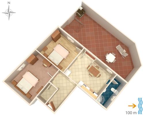 un plano del suelo de una casa en Family friendly seaside apartments Susak, Losinj - 8050 en Susak