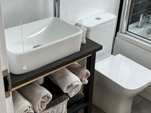 bagno con lavandino e servizi igienici di Three. bedroom detached houes in St .AIbans city a Saint Albans