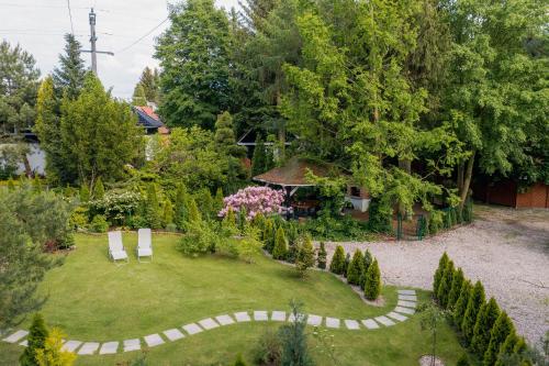 an aerial view of a garden with a walkway at White & Black in Kołczewo
