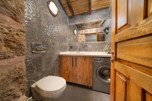 a bathroom with a toilet and a sink and a washing machine at Villa zeytin patara On the Lycian walking path in Kas