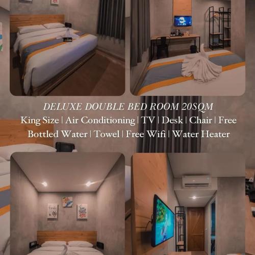 a collage of three pictures of a hotel room at Hotel Summerville in Majalengka