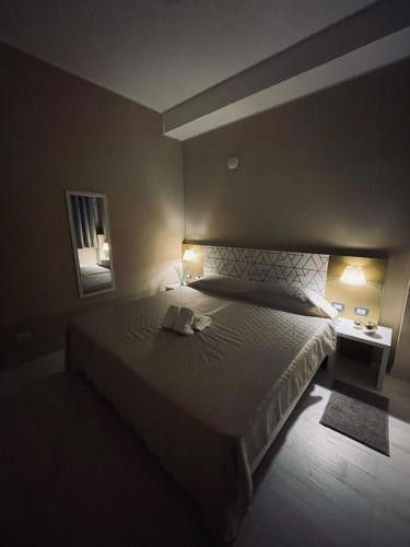 米蘭的住宿－San Siro 139，一间卧室配有一张大床和镜子
