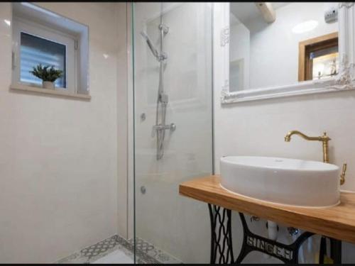 a bathroom with a sink and a shower at Adorable holiday home with swimming pool in Imotski