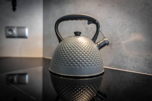 a metal tea kettle sitting on a counter at Good Morning Giewont & JACUZZI in Kościelisko
