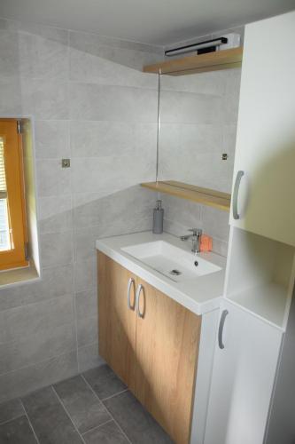 uma casa de banho com um lavatório e um espelho em Valle Divina em Mislinja