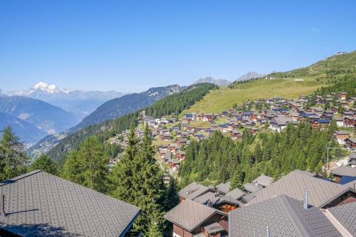 an aerial view of a village in the mountains at Chalet Mungg in Bettmeralp