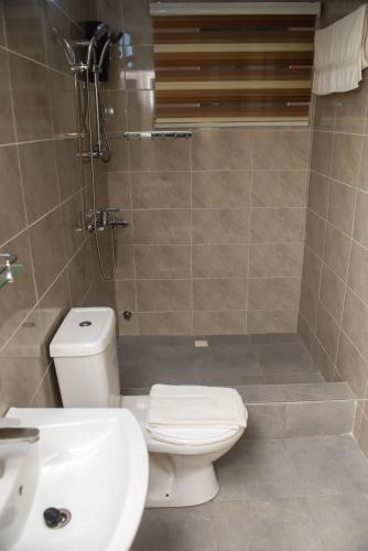 a bathroom with a toilet and a sink and a shower at William Ofori-Atta Fie in Accra