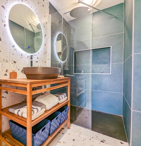 une salle de bain avec un lavabo et une douche dans l'établissement La Maison T&M, à Dosches