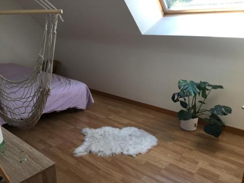 a room with a hammock bed and a white rug at KERFERNAND 