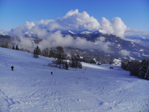 a group of people skiing down a snow covered mountain at Ferienwohnung Bernsteiner in Iselsberg