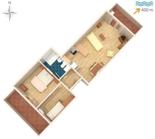 a rendering of a floor plan of a house at Apartments for families with children Zdrelac, Pasman - 8424 in Ždrelac