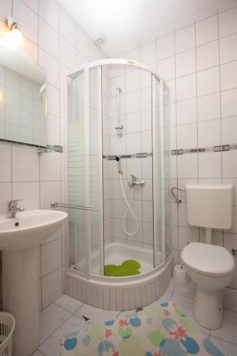 a bathroom with a shower with a toilet and a sink at Apartments with a parking space Mlini, Dubrovnik - 8542 in Mlini