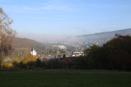 a town in a field with a town in the distance at Hotel Bechtel in Burbach