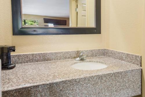 a bathroom counter with a sink and a mirror at Econo Lodge Lake Charles University Area in Lake Charles