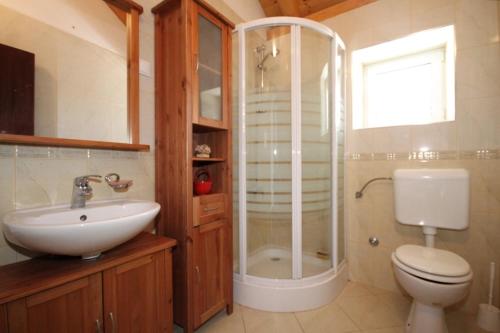 a bathroom with a toilet and a shower and a sink at Apartments with a parking space Podspilje, Vis - 8915 in Vis