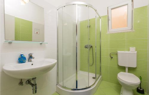 a bathroom with a shower and a sink and a toilet at Awesome Apartment In Lukovo Sugarje With 2 Bedrooms And Wifi in Pavičići