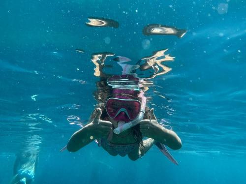 a person in the water with a mask on at Theoxenia in Pteleós