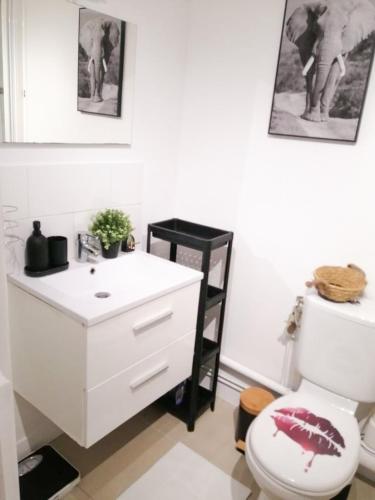 a bathroom with a white toilet and a sink at Studio moderne, lumineux in Paris