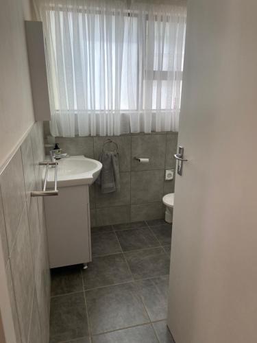 a bathroom with a sink and a toilet at Peartree Cottage in Hogsback