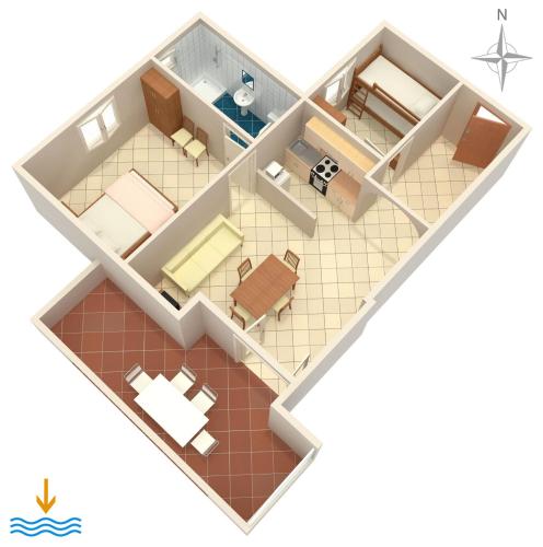 a floor plan of a house at Apartments with swimming pool Zubovici, Pag - 9365 in Zubovići