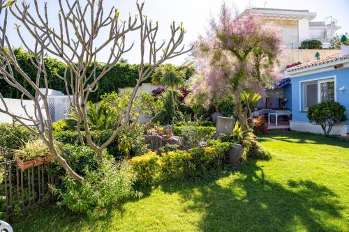 a garden with flowers and trees in a yard at Casa Azzurra in Messina