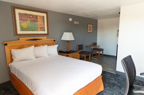 Un dormitorio con una cama y una mesa y sillas. en Econo Inn, en Worland