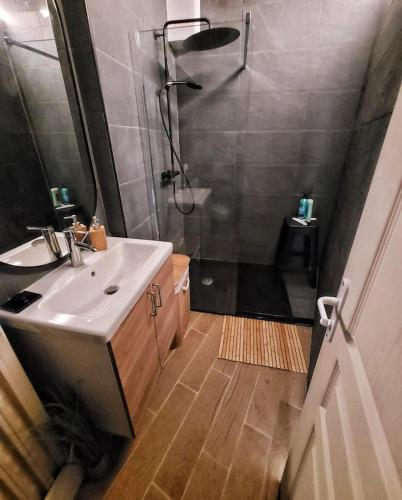 Salle de bains dans l'établissement Parking privé + Jardin + Clim proche Plage & Resto