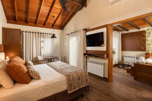 a bedroom with a large bed and a television at Hotel Vivenda dos Sonhos in Gramado