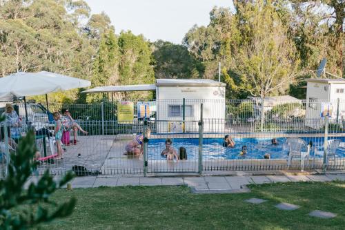 un groupe de personnes jouant dans une piscine dans l'établissement Wonboyn Cabins, à Wonboyn
