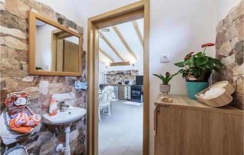 a bathroom with a sink and a stone wall at 2 Bedroom Cozy Home In Kostrcani in Kostrčani