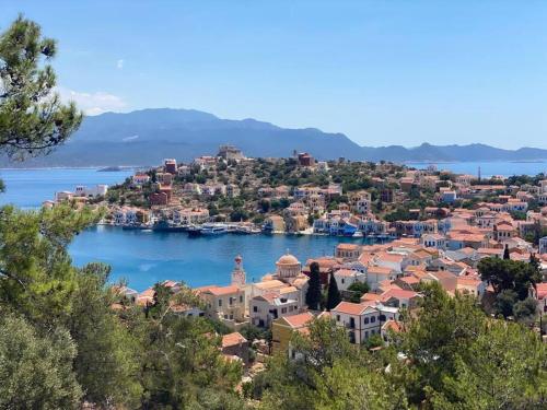 a view of a town on the water at Stunning 4 bedroom villa on Kastellorizo in Meyisti