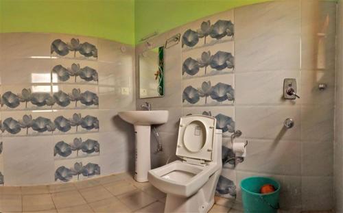 a bathroom with a toilet and a sink at Tsomoriri Hotel Lake View in Karzok Gömpa