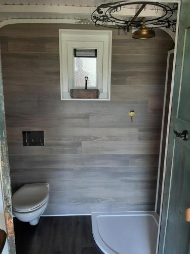 a bathroom with a toilet and a sink at Glamping De Vrije Wind, Tentverhuur in Houwerzijl